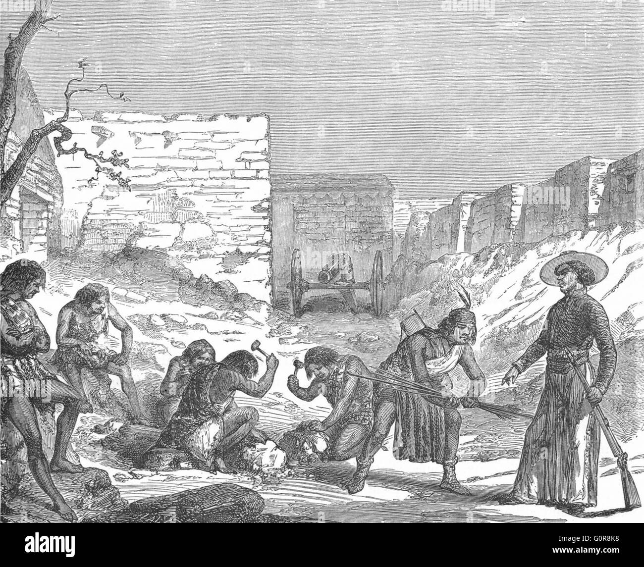 MEXICO: Indians Ore Corralitos smelting works, antique print c1880 Stock Photo