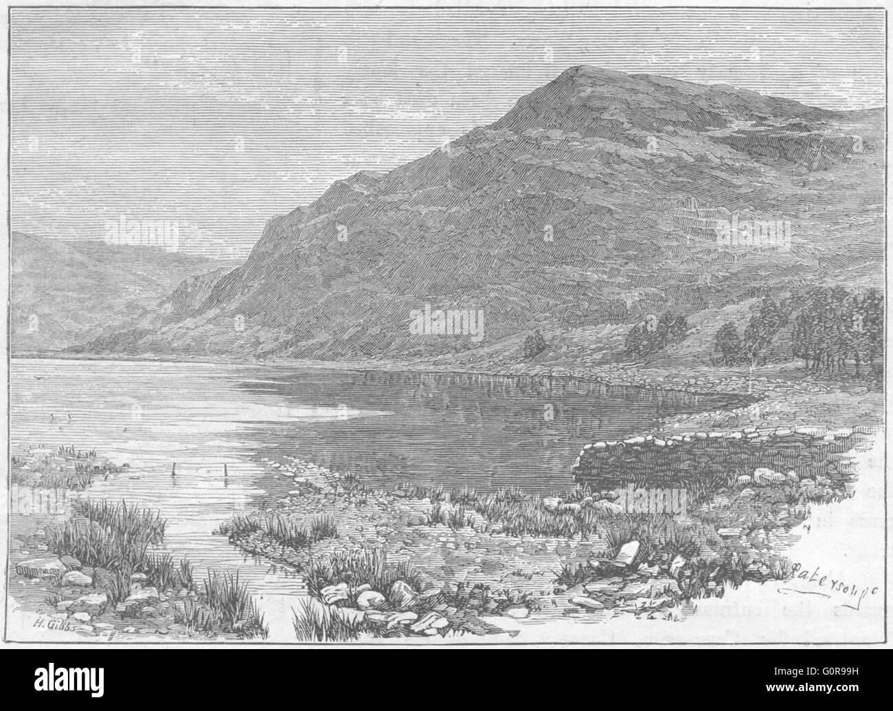 WALES: Cwm Buchan lake & Craig-y-Saith, antique print 1898 Stock Photo