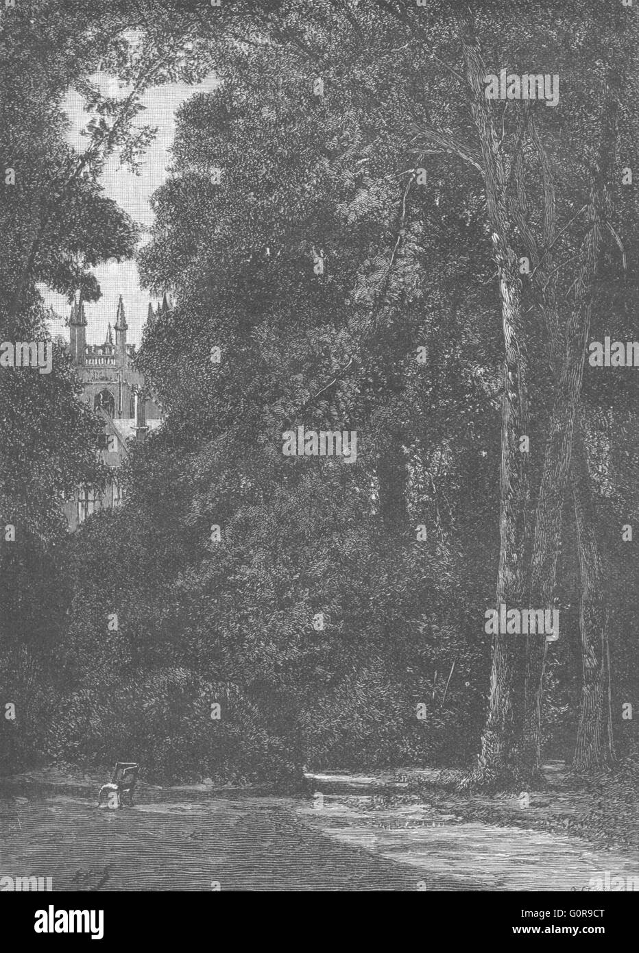 OXON Oxford Tower of Merton, garden, antique print 1898 Stock Photo