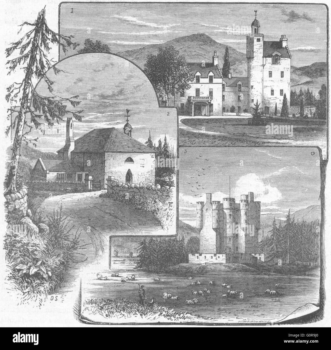 ABERGELDIE: Castle; Crathie Parish Church; Braemar, antique print 1898 Stock Photo
