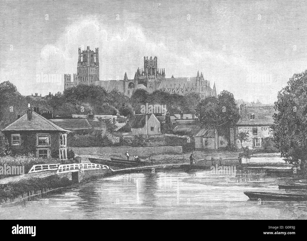 CAMBS Ely cathedral, rail bridge, antique print 1898 Stock Photo Alamy