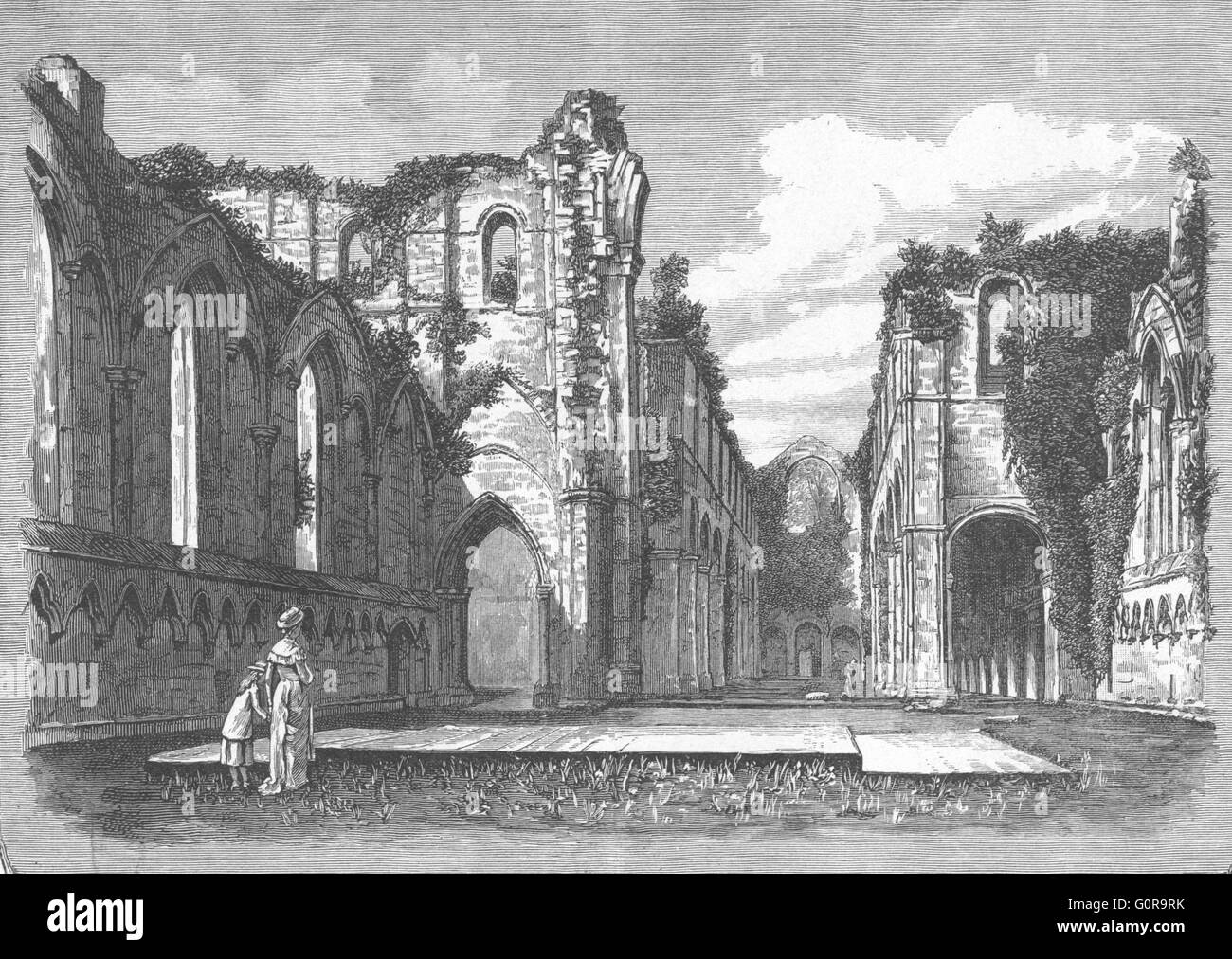 YORKS Fountains Abbey, antique print 1898 Stock Photo Alamy