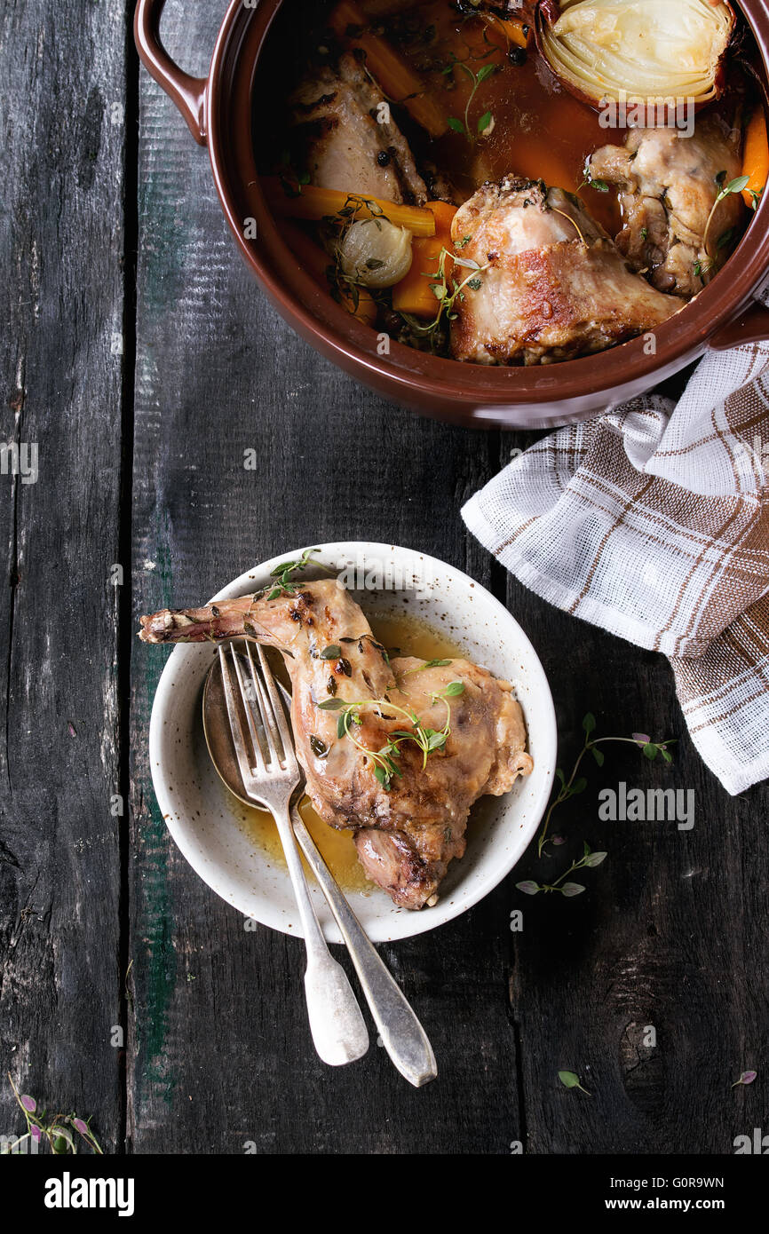 Stewed rabbit with vegetables Stock Photo - Alamy