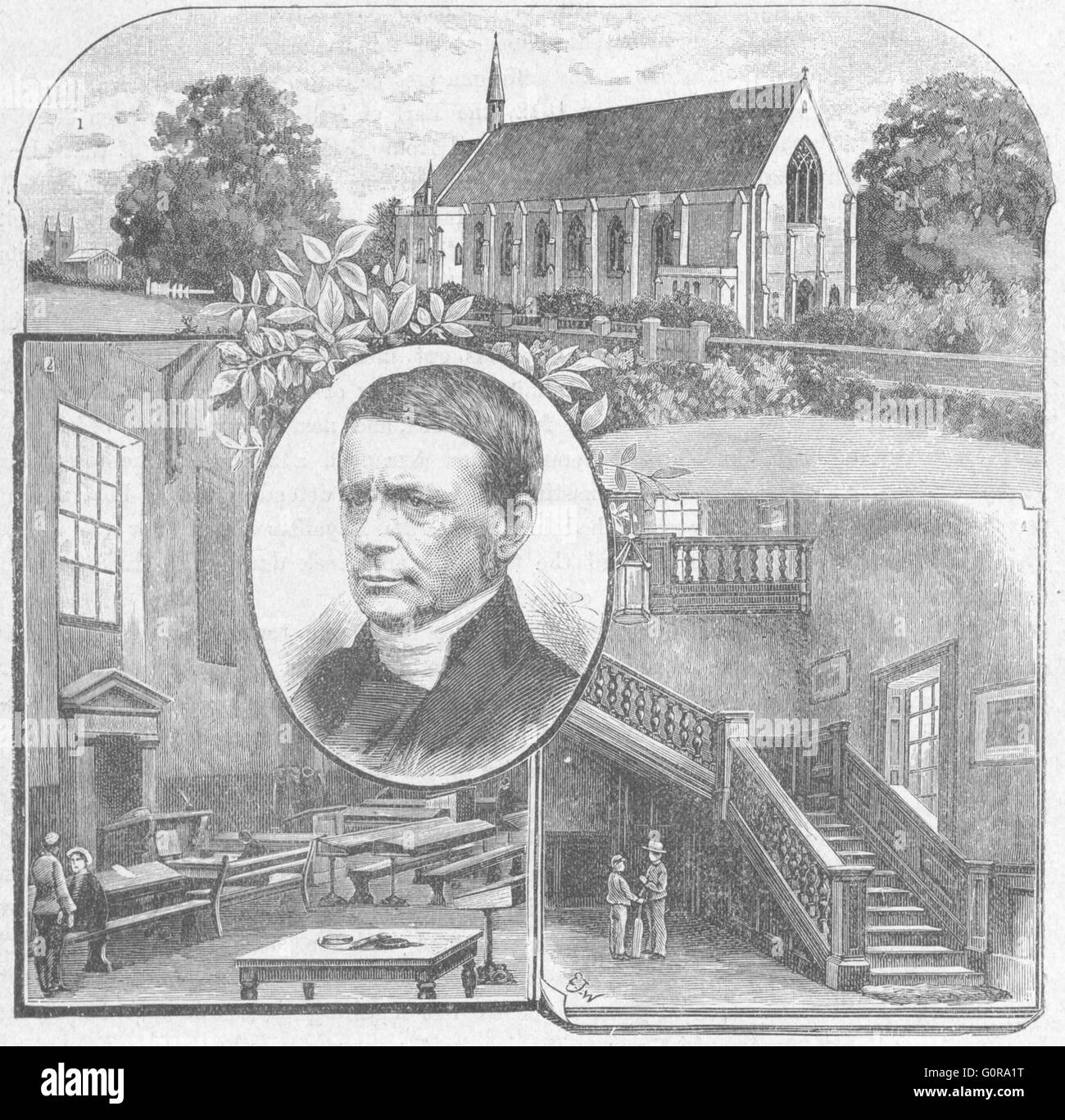 MARLBOROUGH: Chapel; Upper School; Bishop Cotton, antique print 1898 Stock Photo