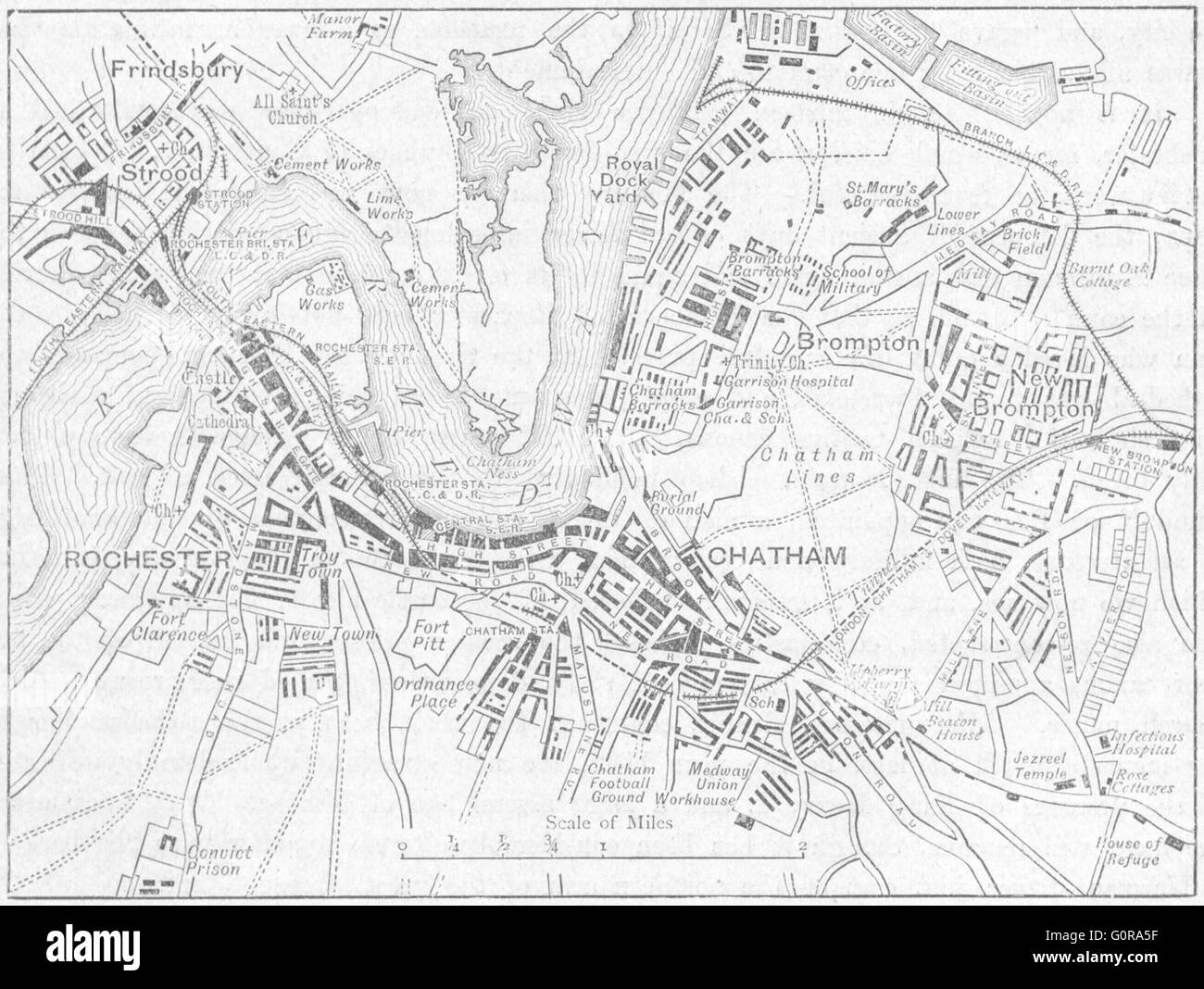 Old Street Maps Of Chatham Kent Kent: Rochester & Chatham, Sketch Map, 1898 Stock Photo - Alamy