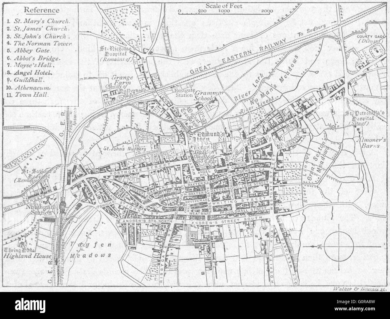 SUFFOLK: Bury St Edmunds, sketch map, 1898 Stock Photo