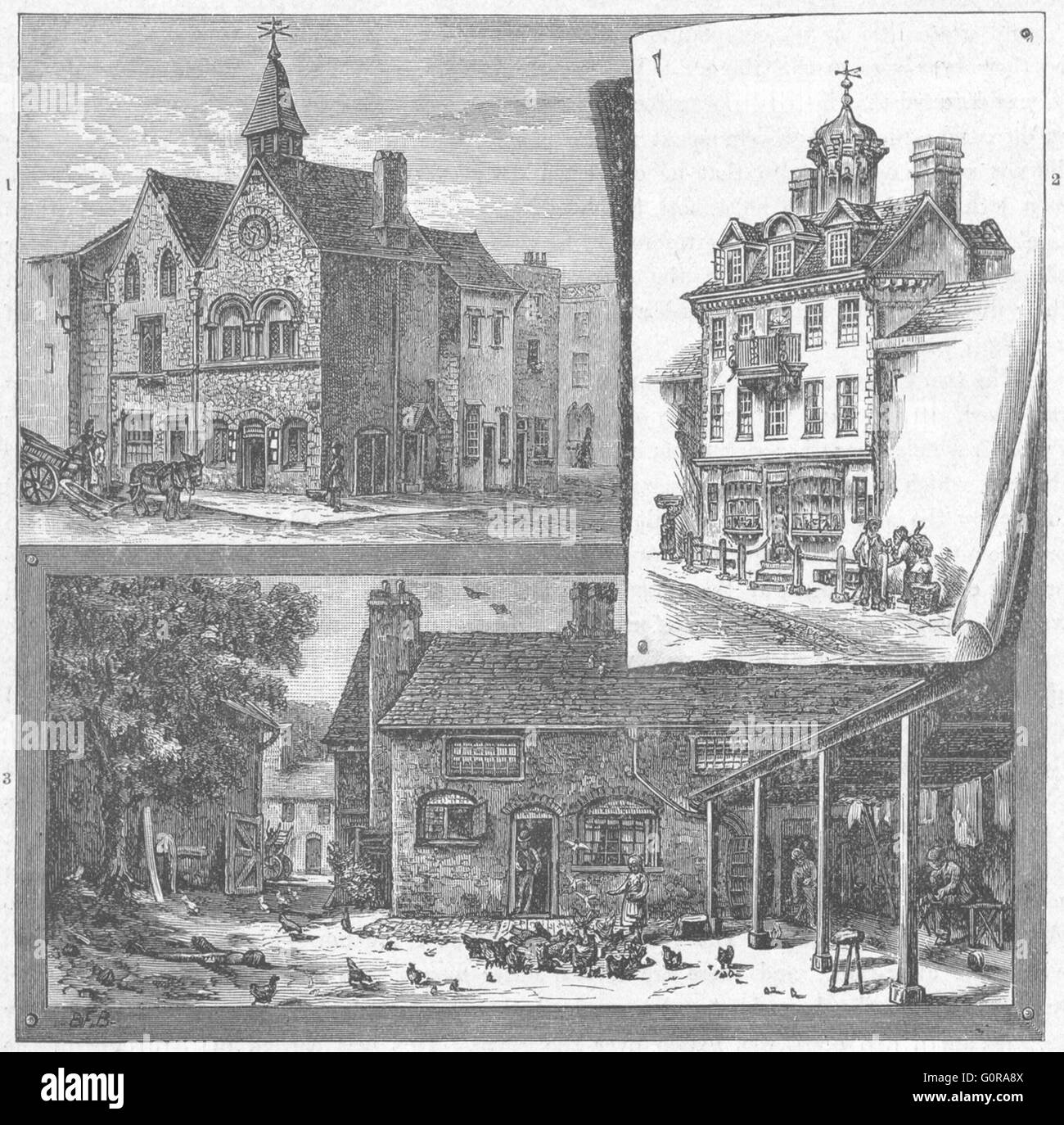 BURY ST EDMUNDS: Jew's House; Cupola; White Hart, antique print 1898 Stock Photo