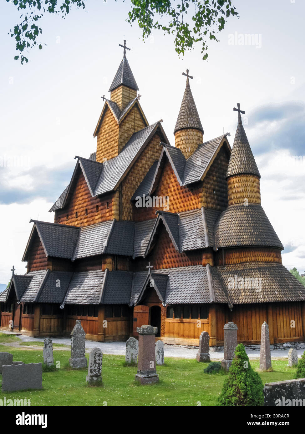 Medieval wooden stave church of Heddal in Telemark, Norway Stock Photo