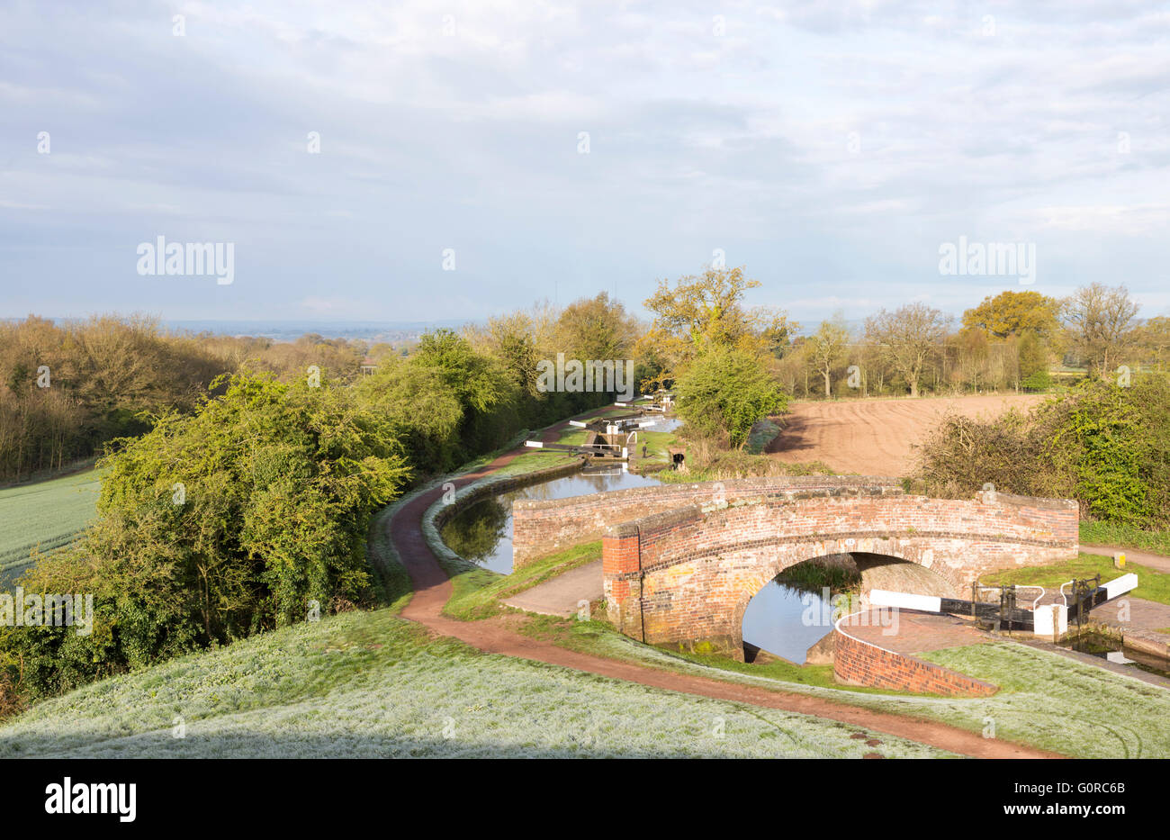 Tardebigge locks on the 'Worcester and Birmingham Canal' in springtime, Worcestershire, England, UK Stock Photo