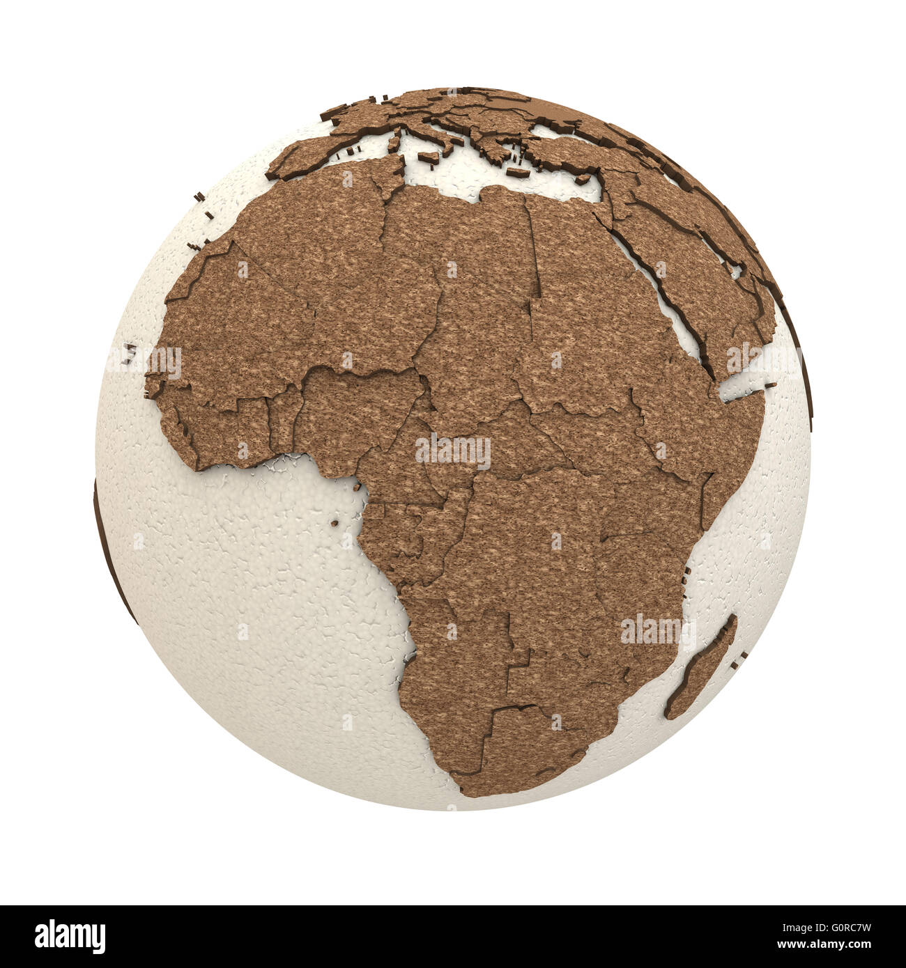 Africa on 3D model of planet Earth with oceans made of polystyrene and ...