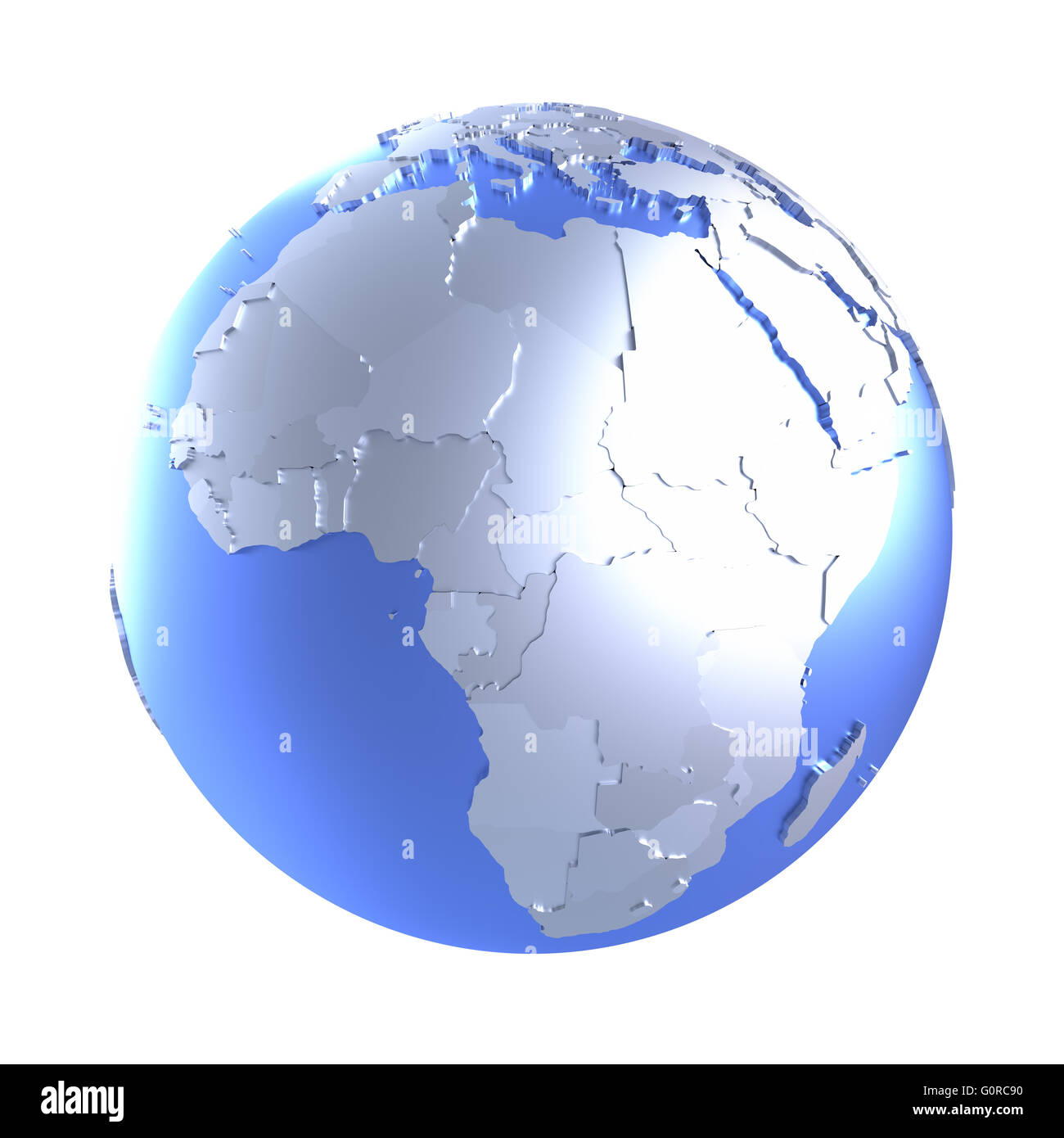 Africa on bright metallic model of planet Earth with blue ocean and ...