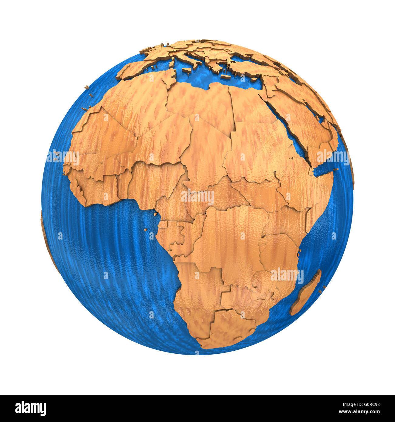 Africa on wooden model of planet Earth with embossed continents and ...