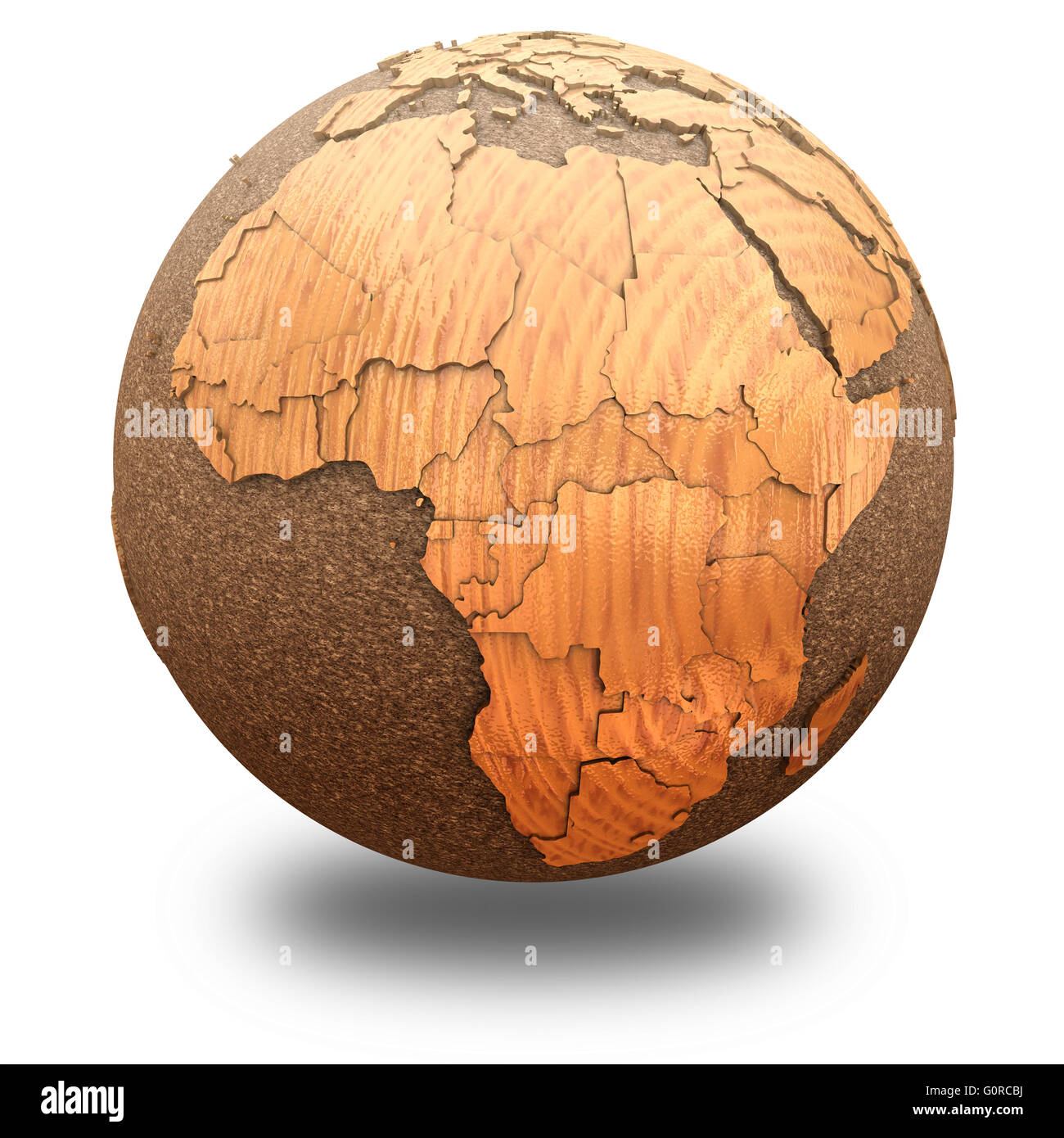 Africa on 3D model of wooden planet Earth with oceans made of cork and ...
