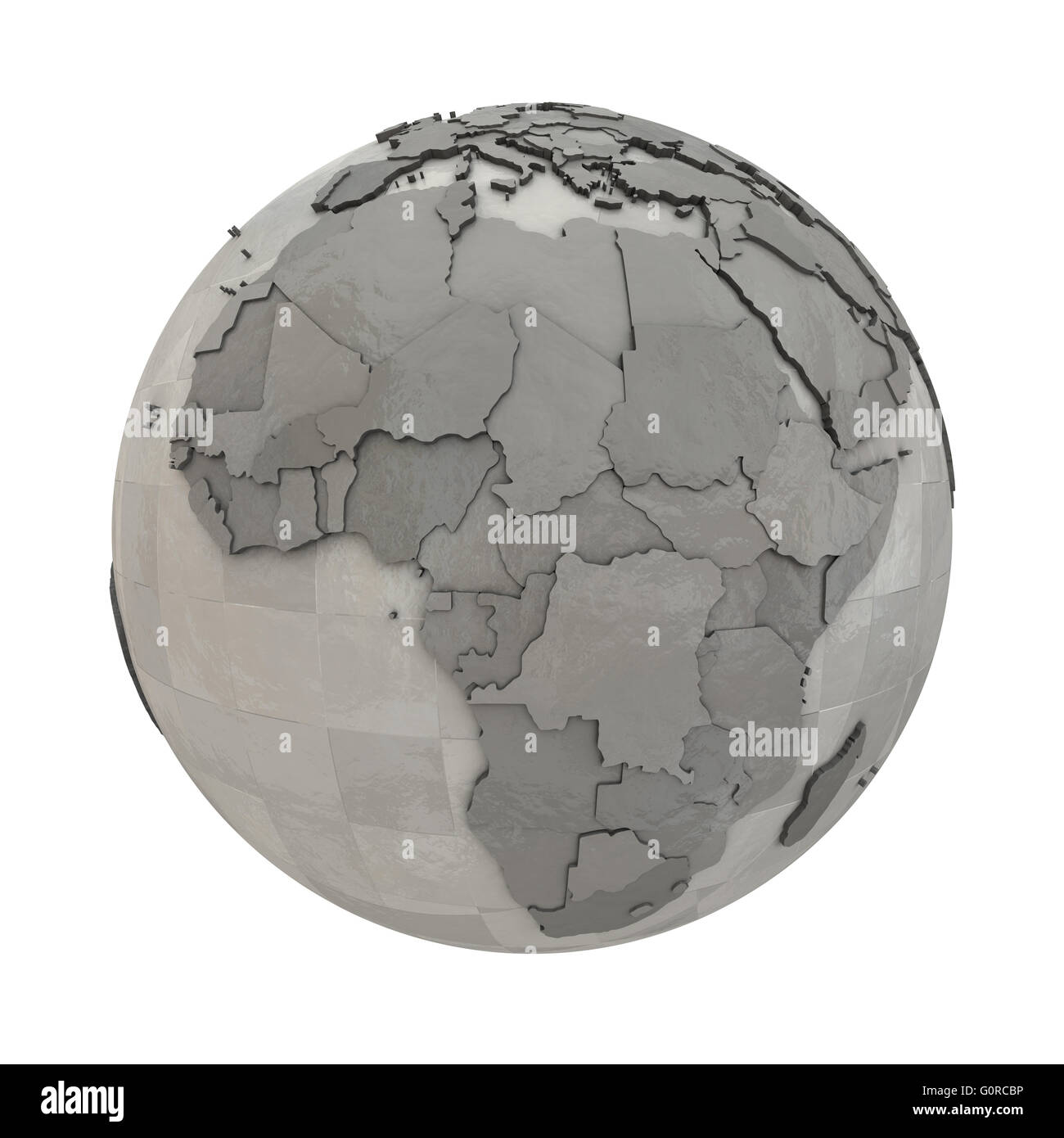 Africa on 3D model of metallic planet Earth made of steel plates with ...