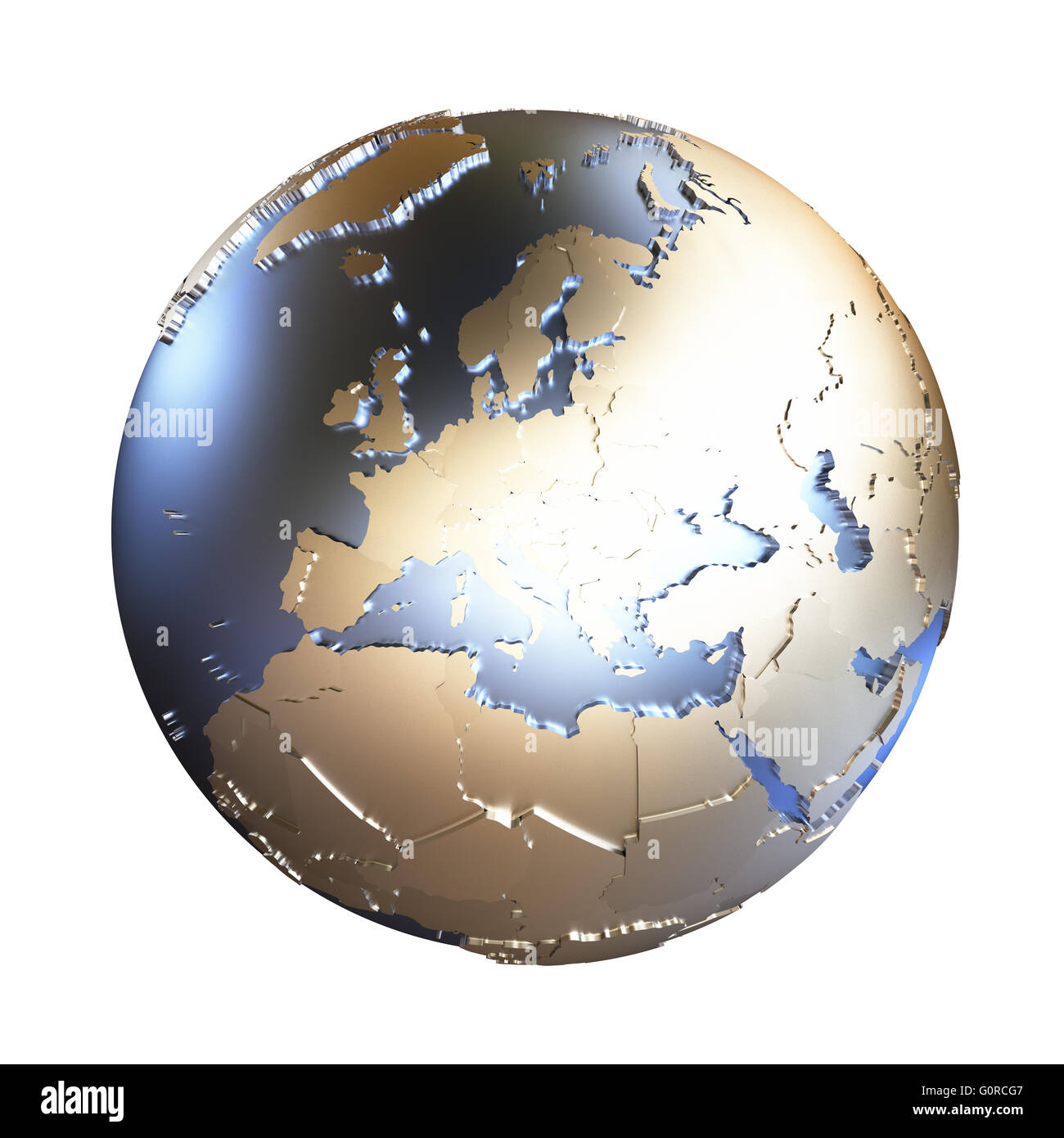 Europe on elegant metallic model of planet Earth with blue ocean and ...