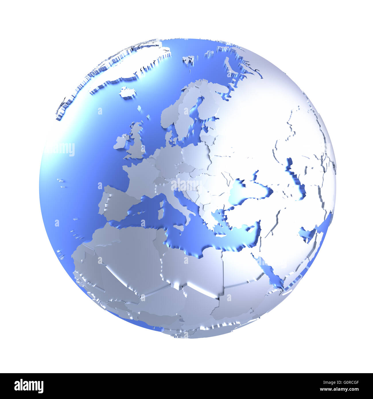 Europe on bright metallic model of planet Earth with blue ocean and ...
