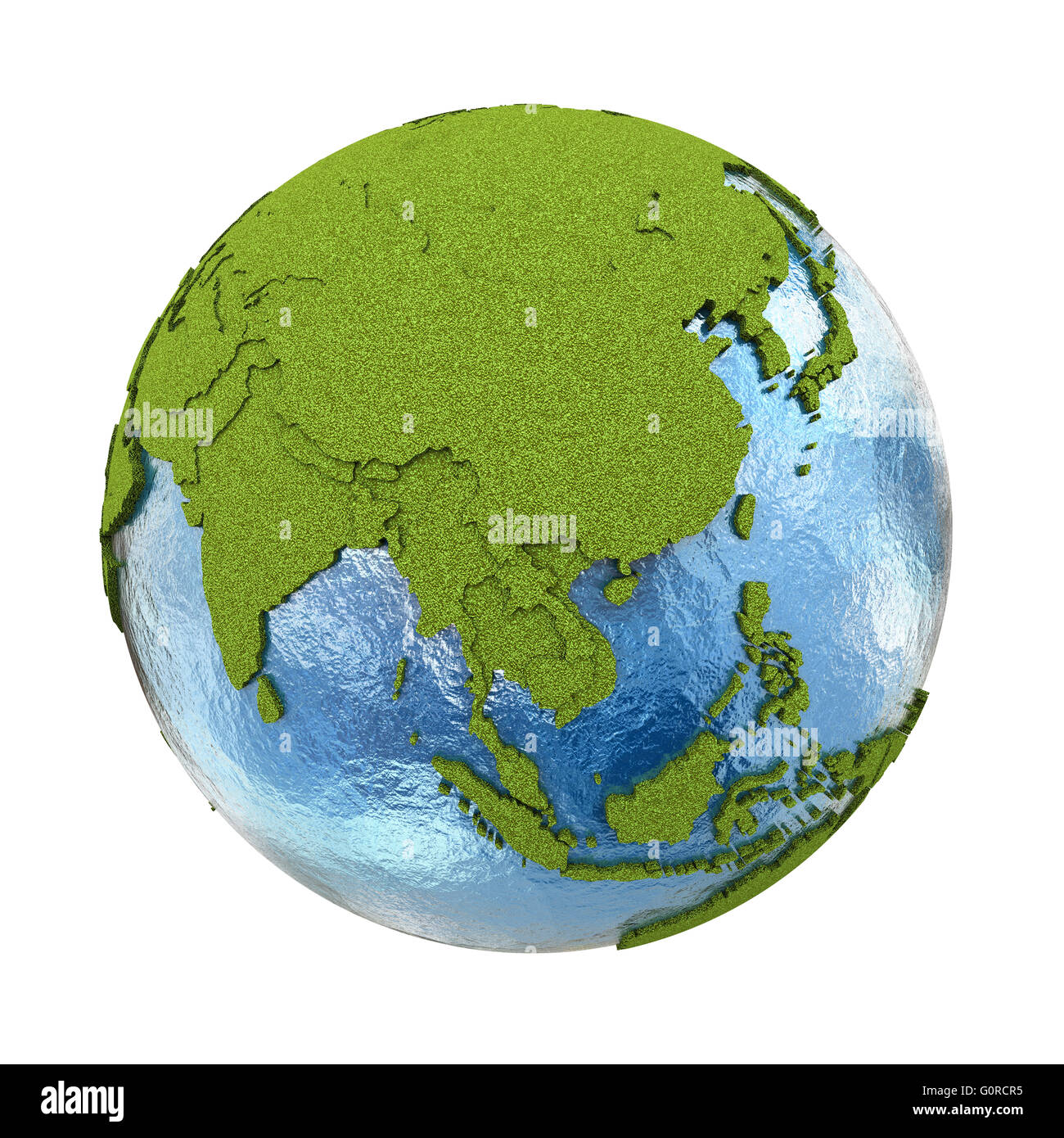 Southeast Asia on 3D model of planet Earth with grassy continents with ...