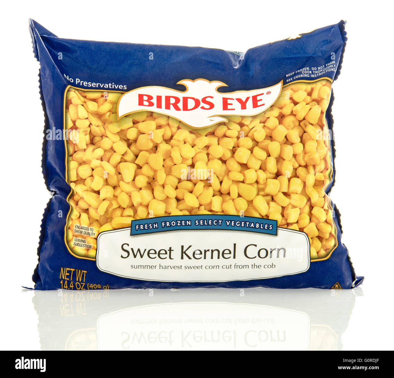 Winneconne, WI - 30 April 2016: Bag of Birds Eye corn on an isolated background Stock Photo