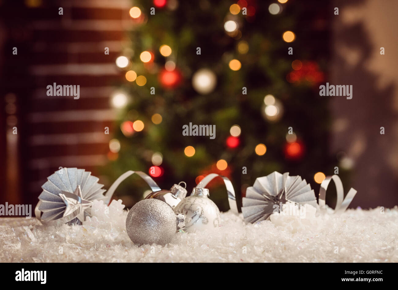 Composite image of Christmas baubles Stock Photo