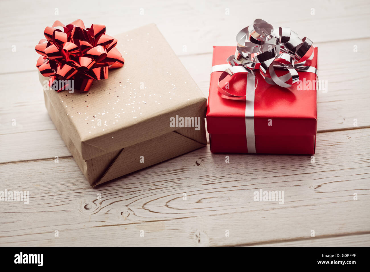 overhead view of two presents Stock Photo - Alamy