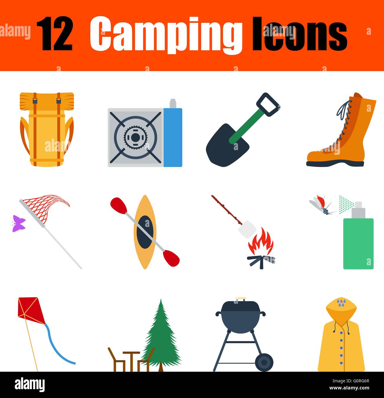 Flat design camping icon set in ui colors. Vector illustration Stock ...