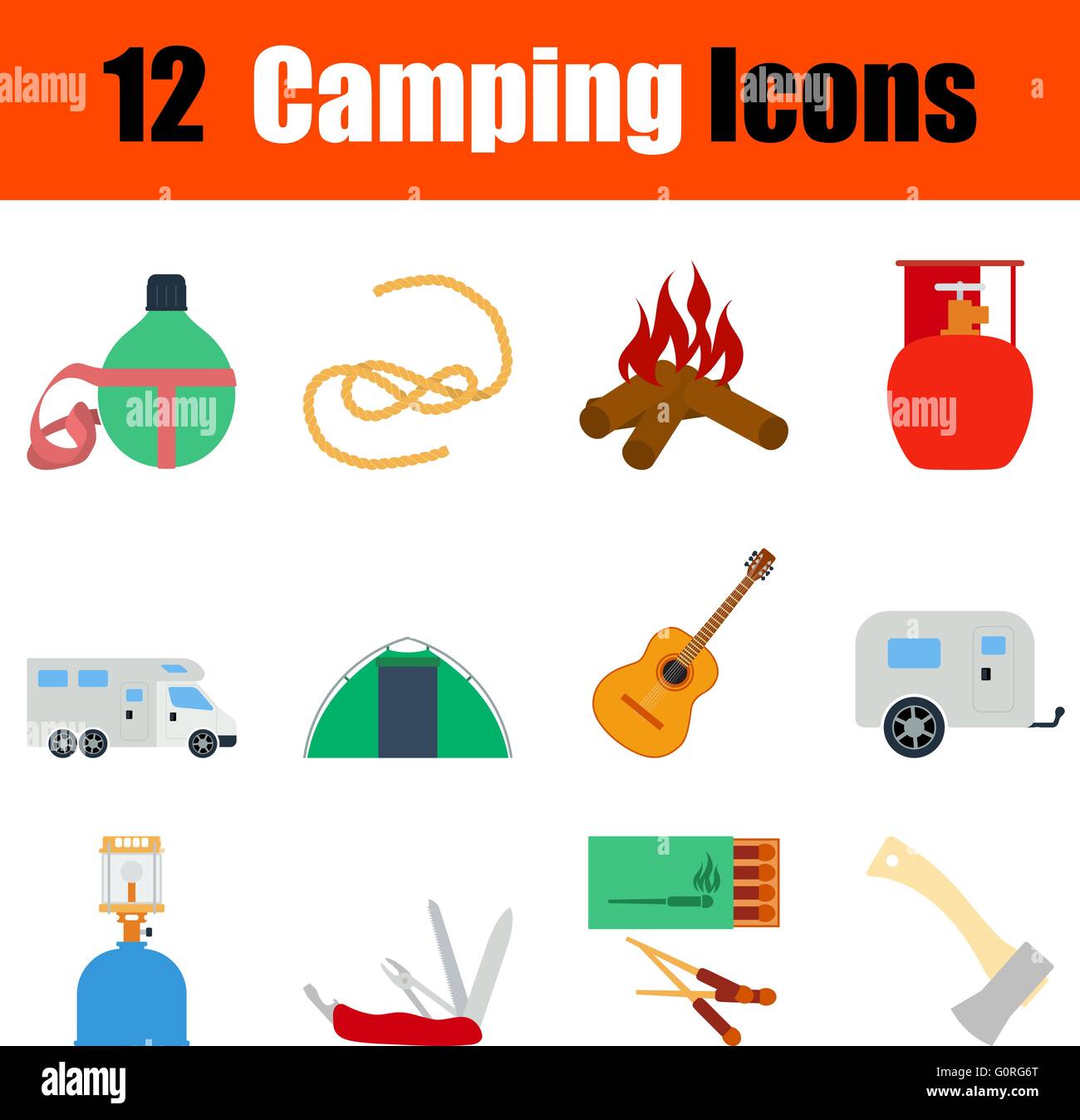 Flat design camping icon set in ui colors. Vector illustration Stock ...