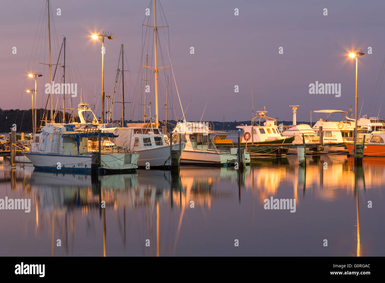 Twilight time at the marina at Oyster Harbour in Albany, Western Australia. Stock Photo