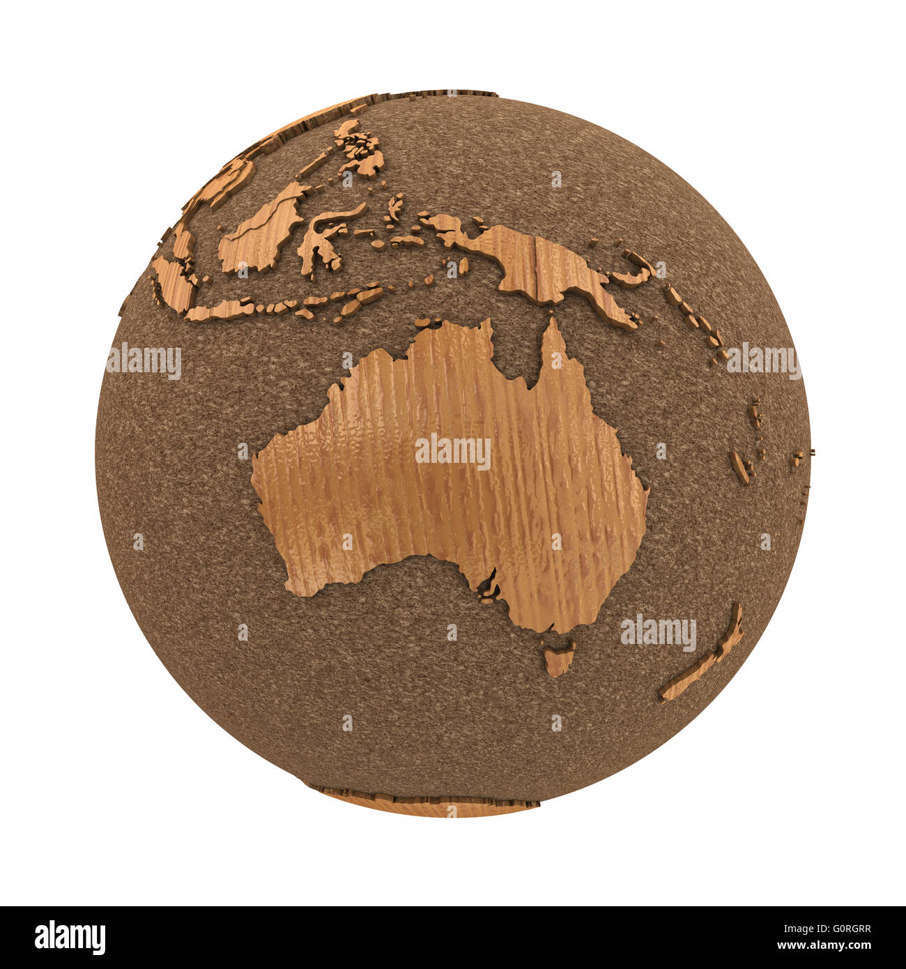 Australia on 3D model of wooden planet Earth with oceans made of cork ...