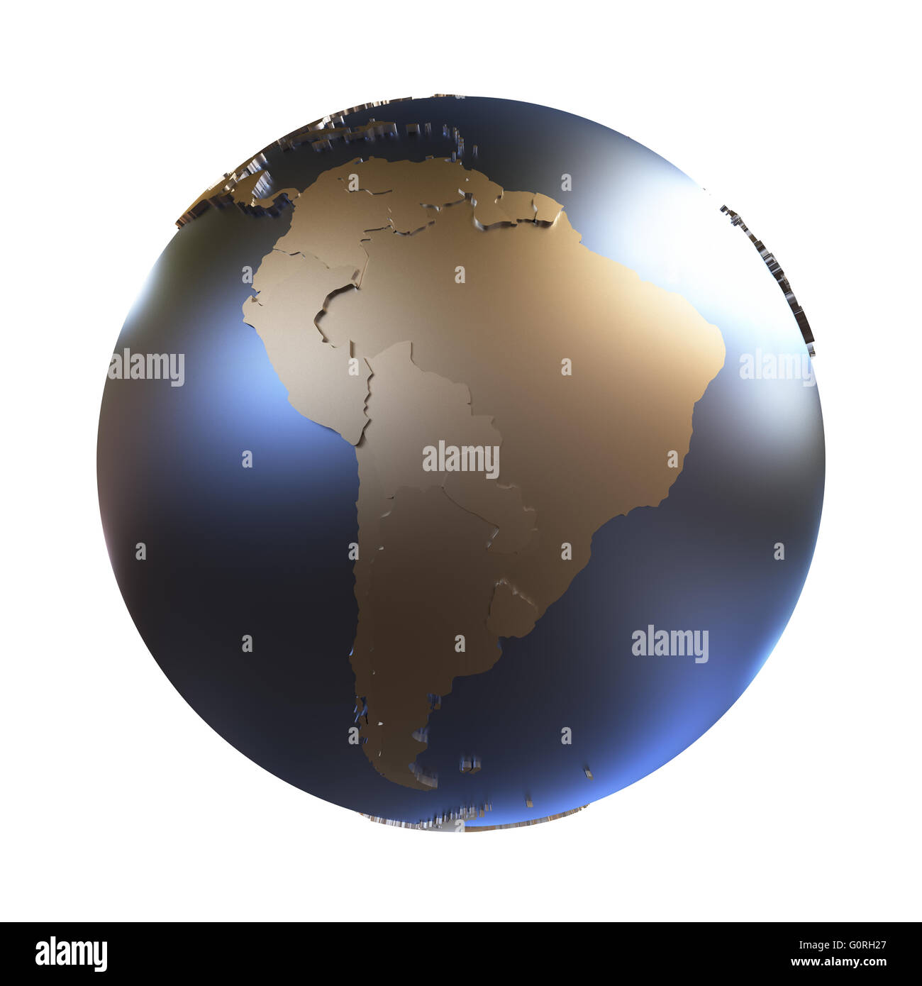 South America on elegant metallic model of planet Earth with blue ocean ...