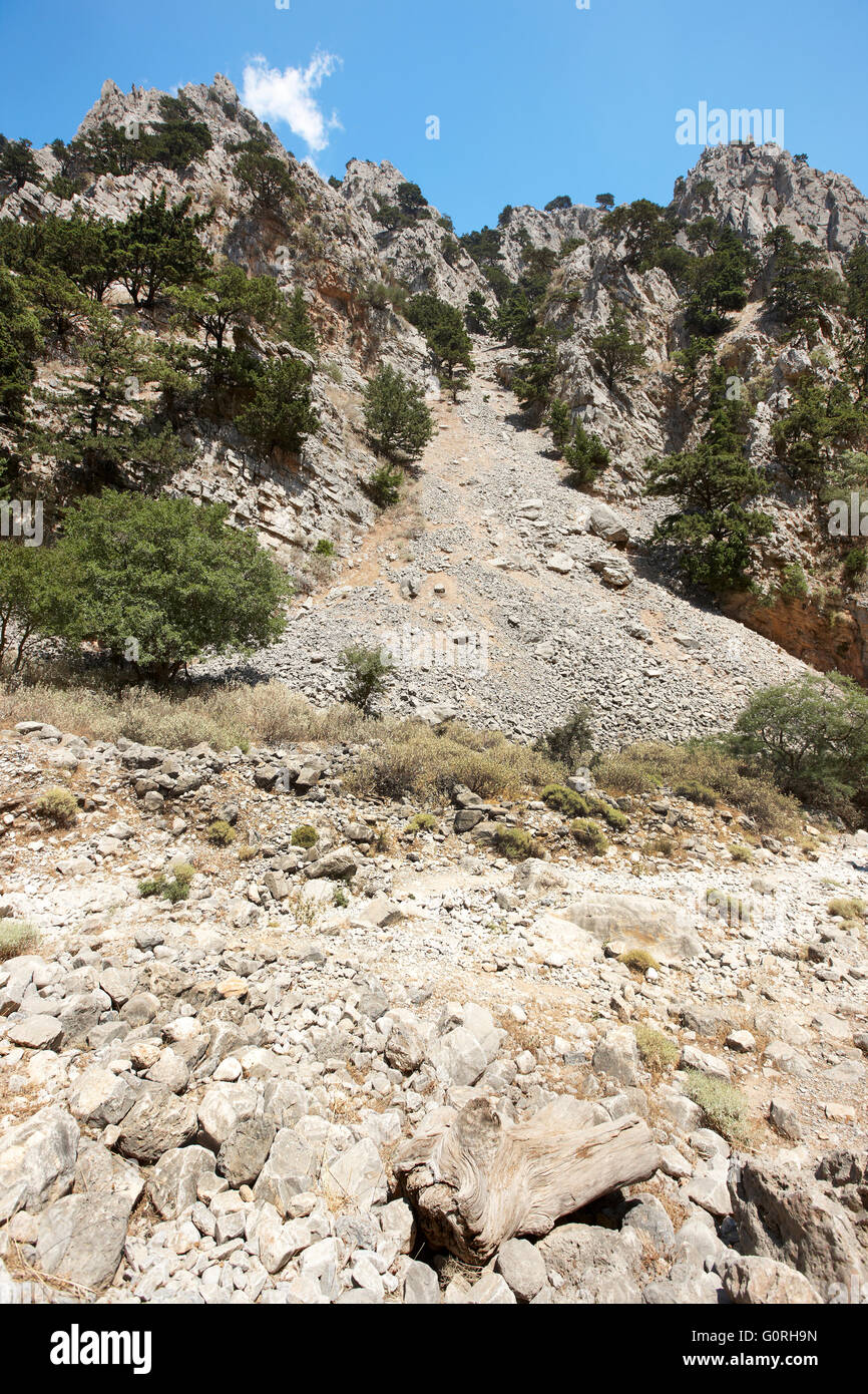 Collapsed rocks at Imbros Crete. Greece. Vertical Stock Photo