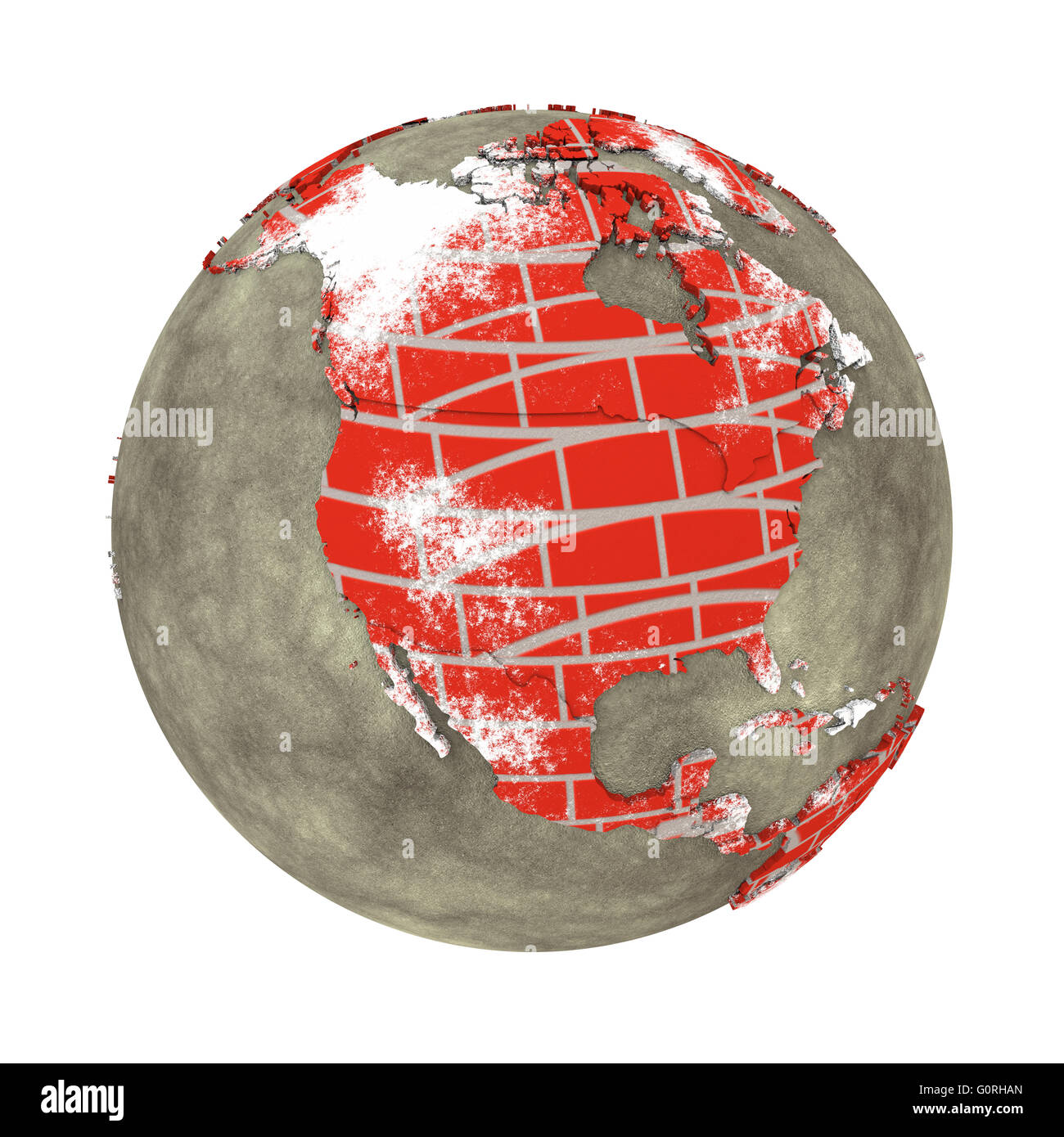 North America on brick wall model of planet Earth with continents made ...