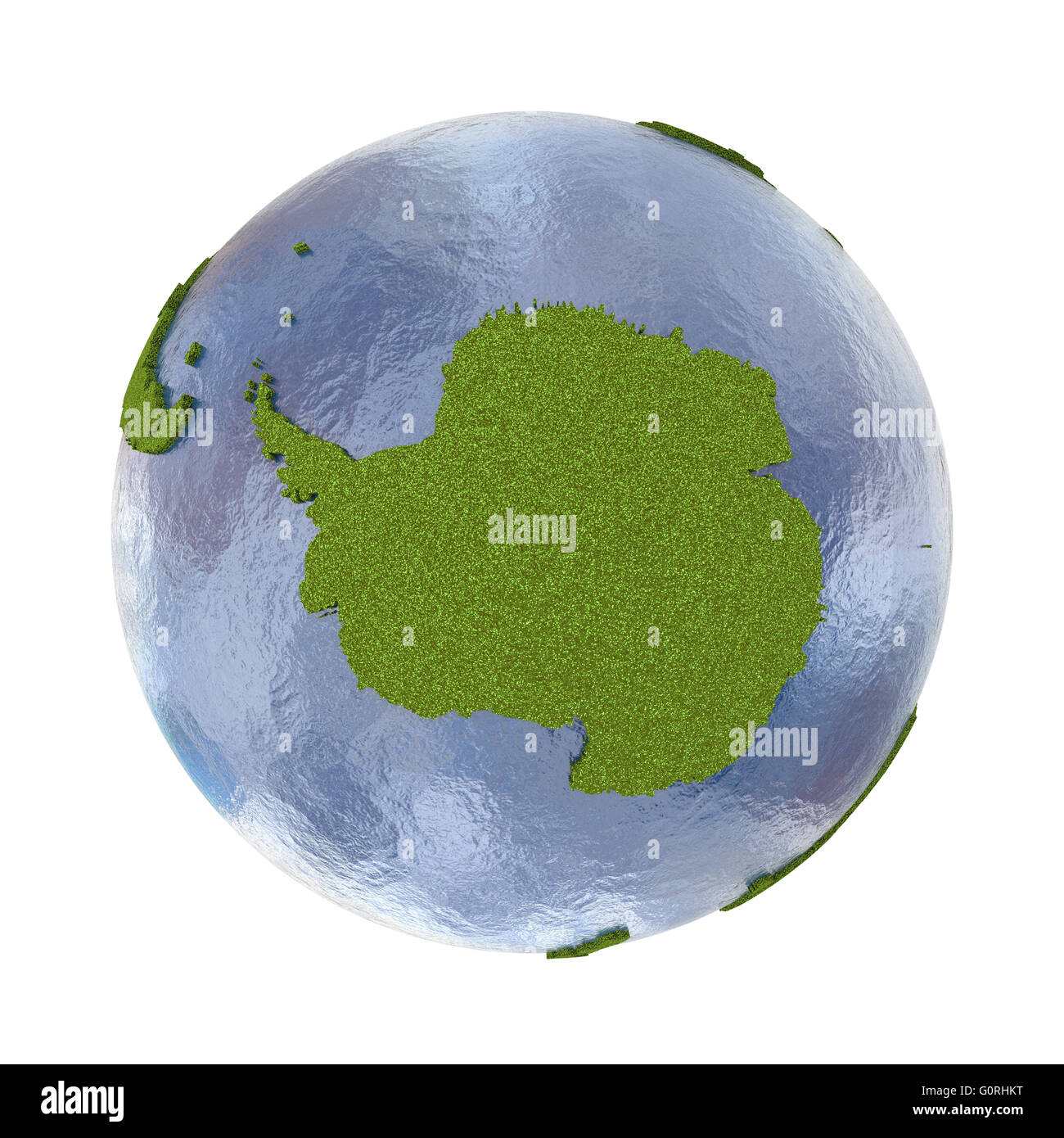 Antarctica on 3D model of planet Earth with grassy continents with ...