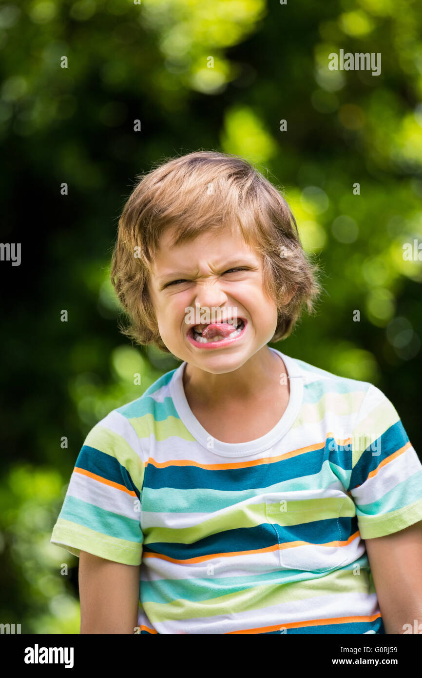 A little boy is making a funny face Stock Photo