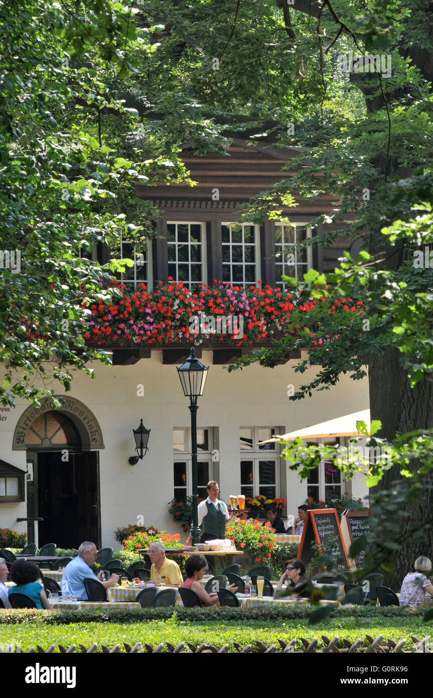 Tavern Moorlake, beer garden, restaurant, Moorlakeweg, Wannsee, Berlin, Germany / Wirtshaus Moorlake Stock Photo