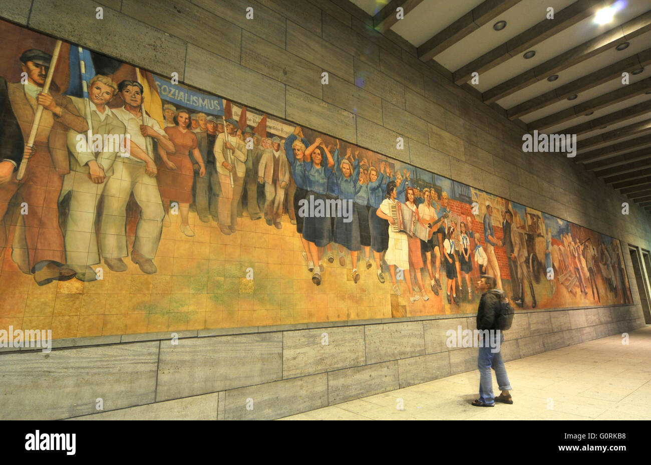 Vision of the socialism, wall frieze, mural, wall painting, by Max Lingner, Detlev-Rohwedder-Haus, Leipziger Strasse, Mitte, Berlin, Germany / Detlev Rohwedder House, Federal Ministry of Finance, Bundesministerium der Finanzen Stock Photo