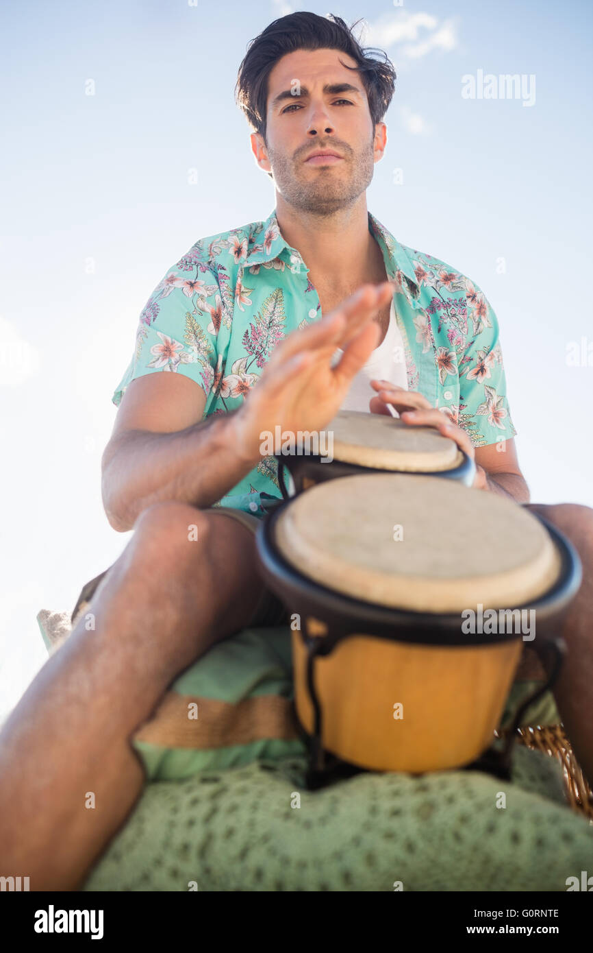 Man playing the drums Stock Photo
