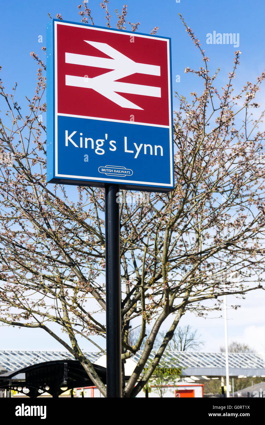 British Railways sign outside King's Lynn railway station. Stock Photo