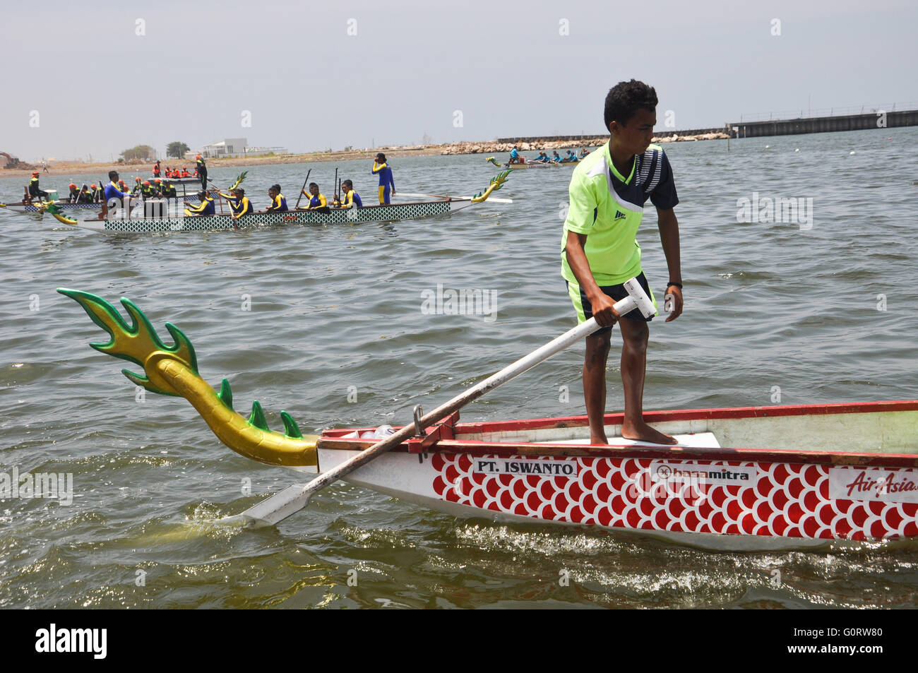 Makassar, Indonesia - Circa November 2015. Dragon boat race at Losari Beach. Stock Photo