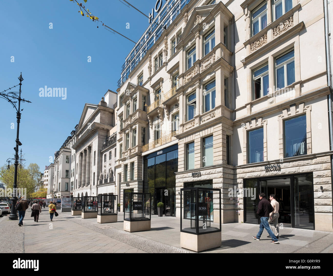 Traditional architecture of shops on famous Kurfurstendamm, Kudamm, shopping street in Charlottenburg, Berlin Germany Stock Photo