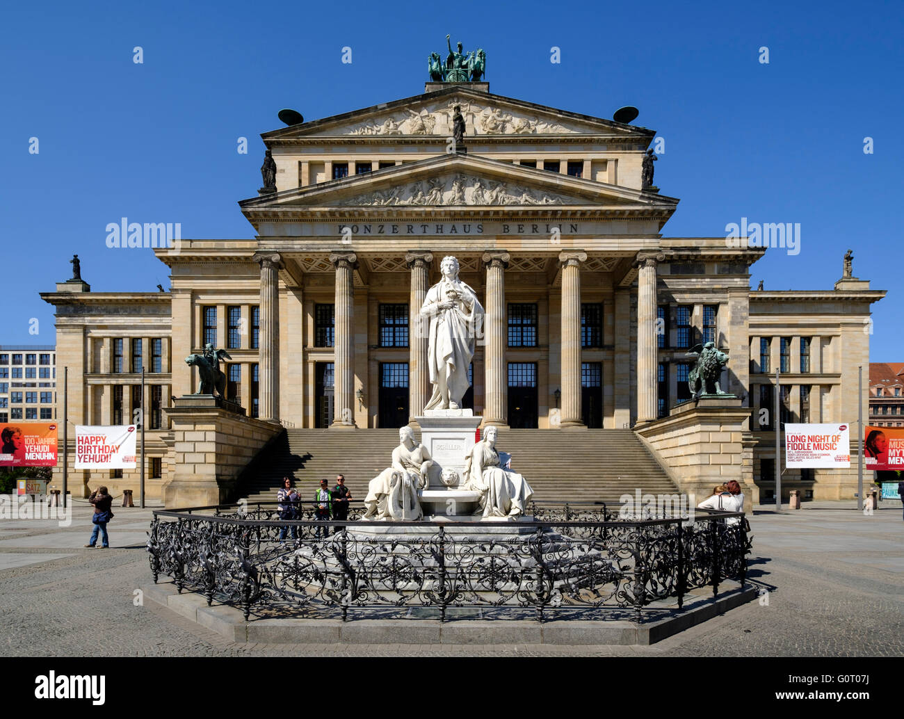 Konzerthaus and Schiller Statue in  Gendarmenmarkt square in Mitte Berlin Germany Stock Photo