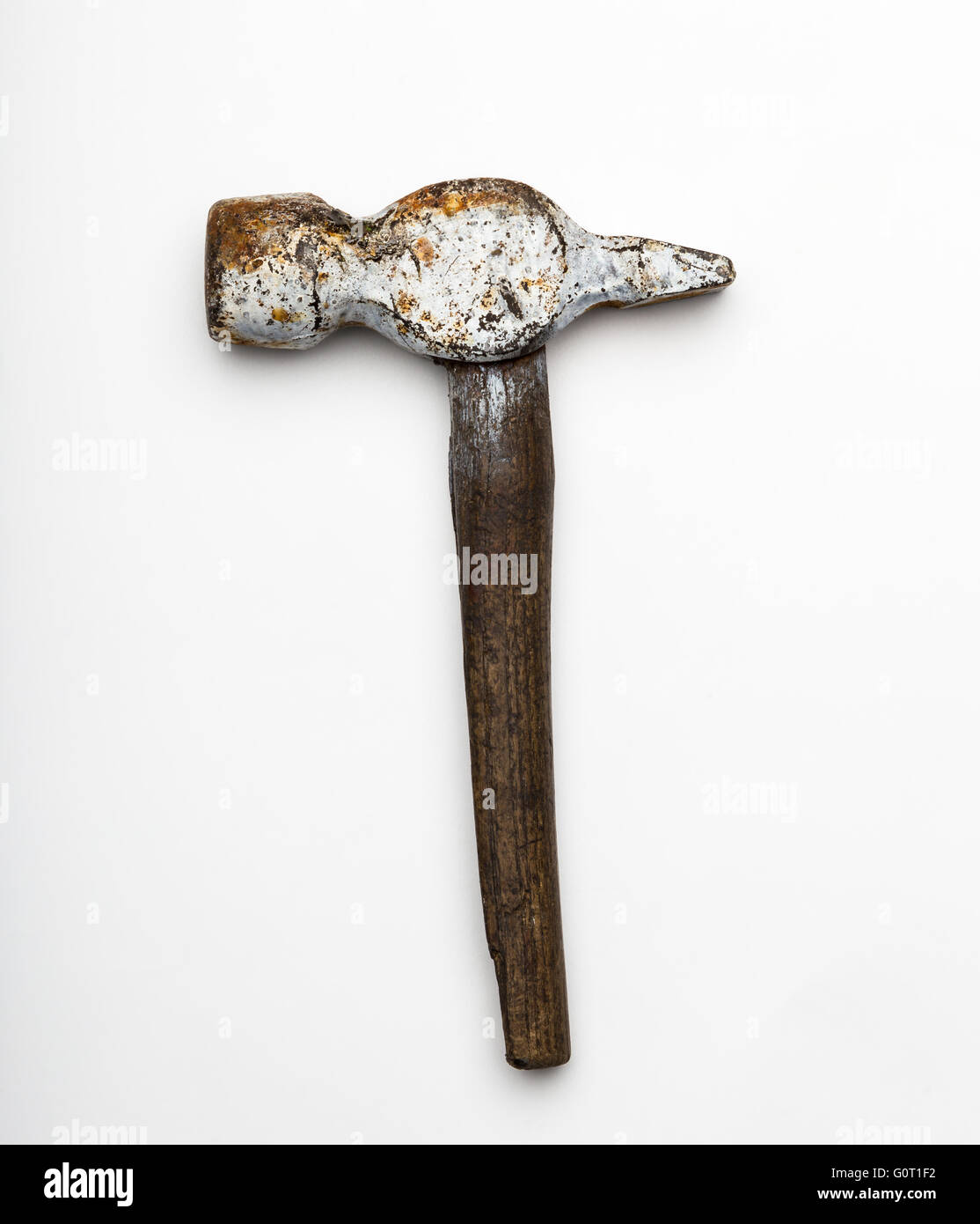 A hammer with wooden handle and metal head, on white background Stock ...