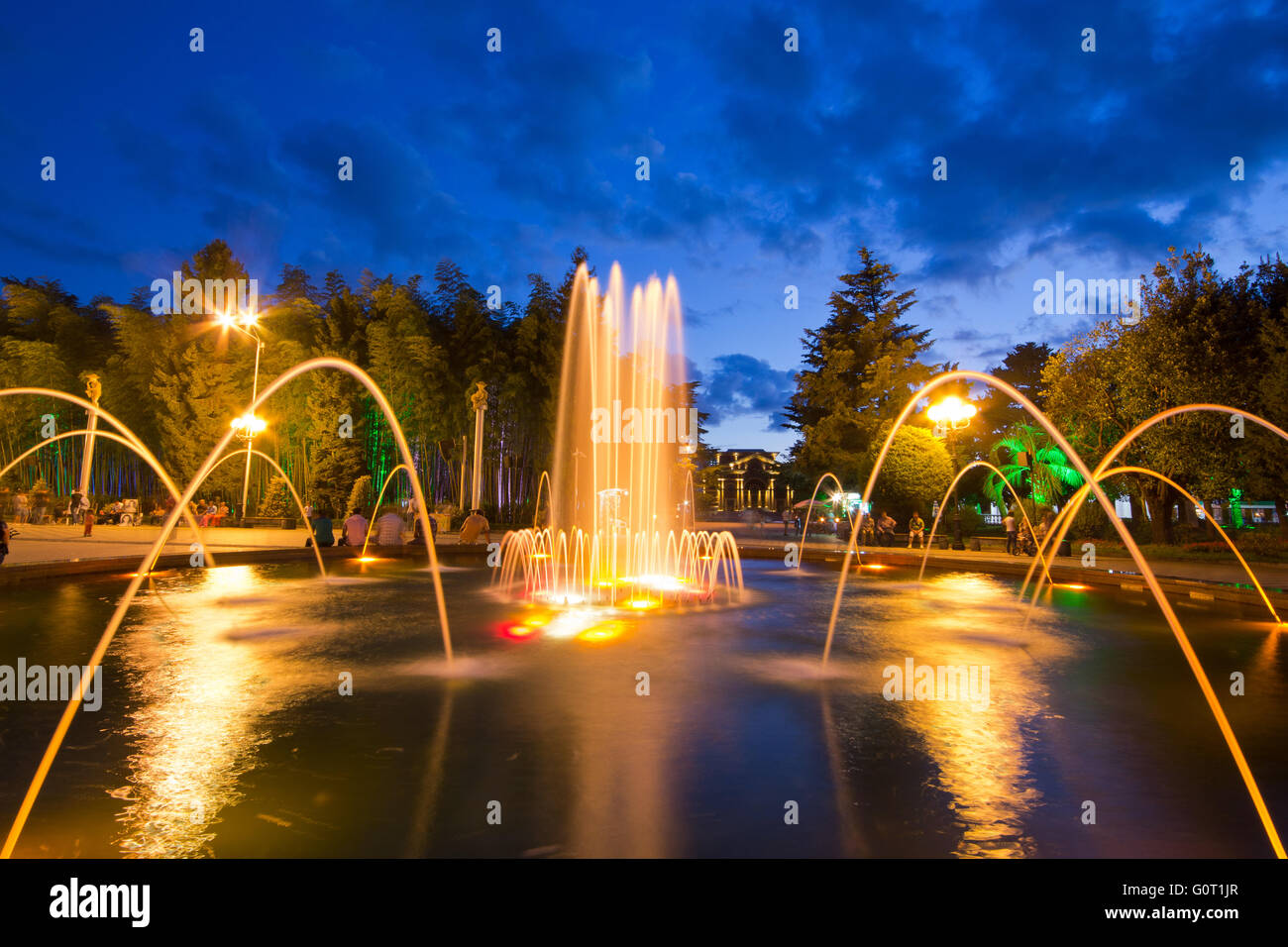 Multimedia laser colorful musical show in Batumi - singing fountains Stock Photo