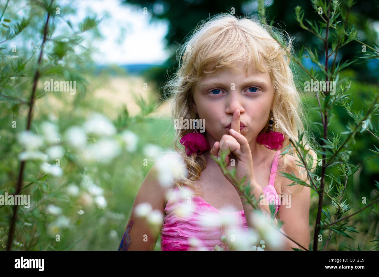 little kid with pst gesture Stock Photo