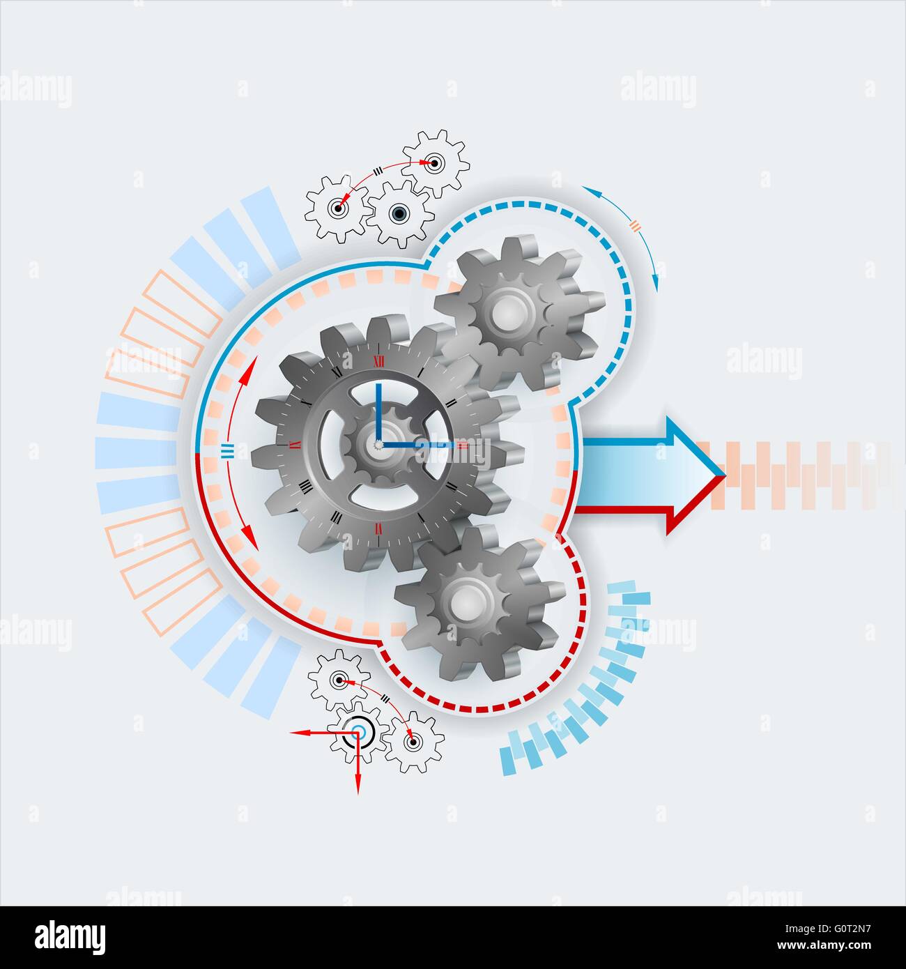 Abstract background for industry or machinery with 3d gears which has attached a generic clock -
