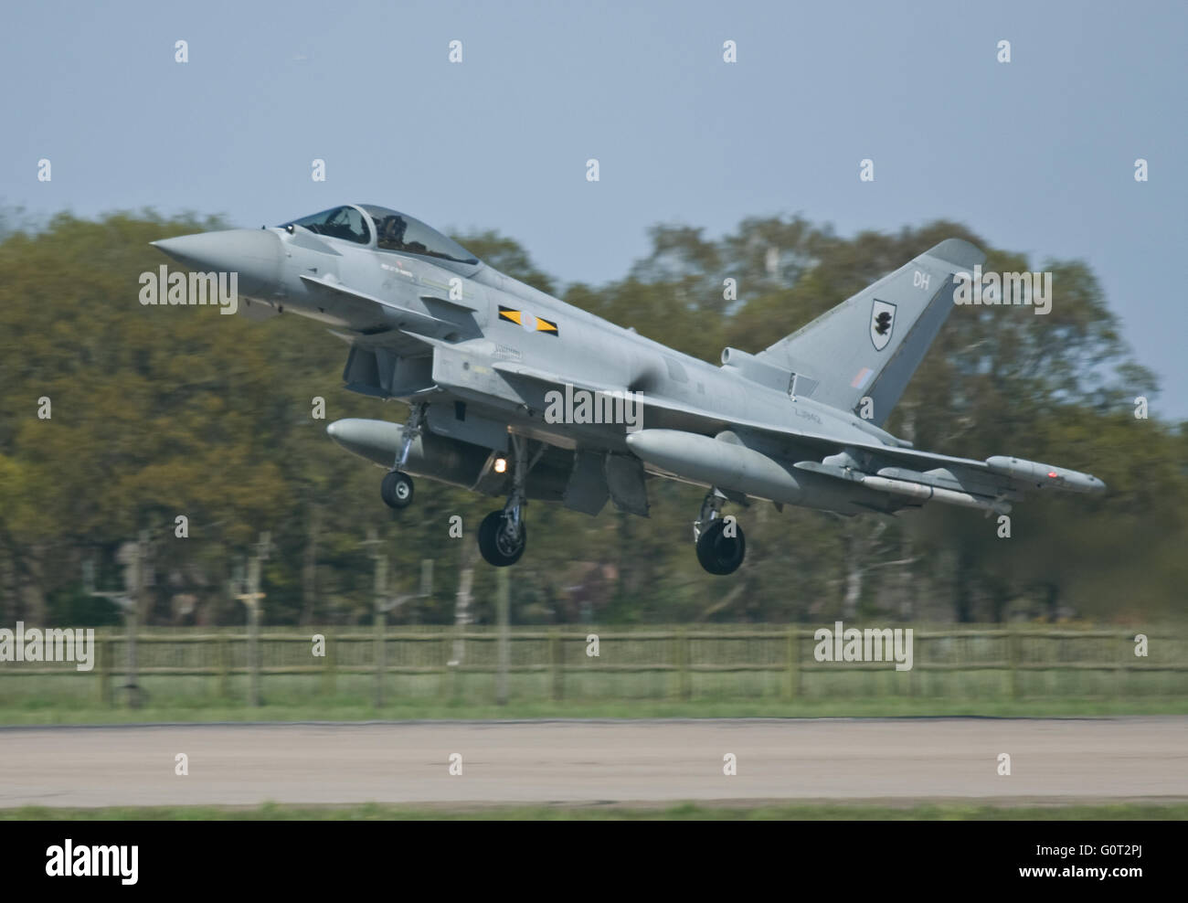 RAF Eurofighter Typhoon landing at Coningsby Stock Photo