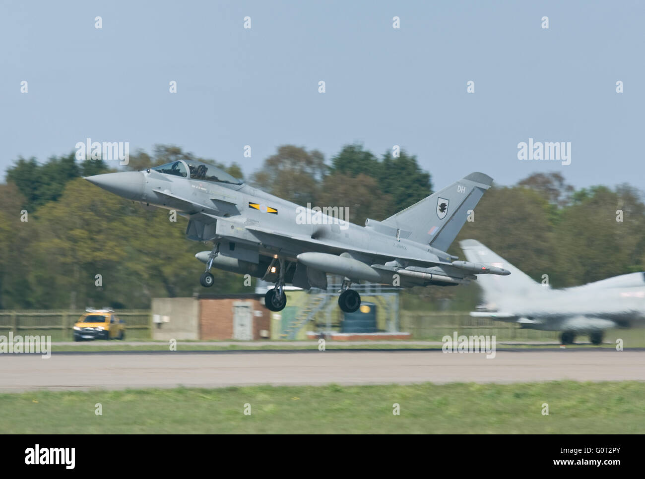 RAF Eurofighter Typhoon landing at Coningsby Stock Photo