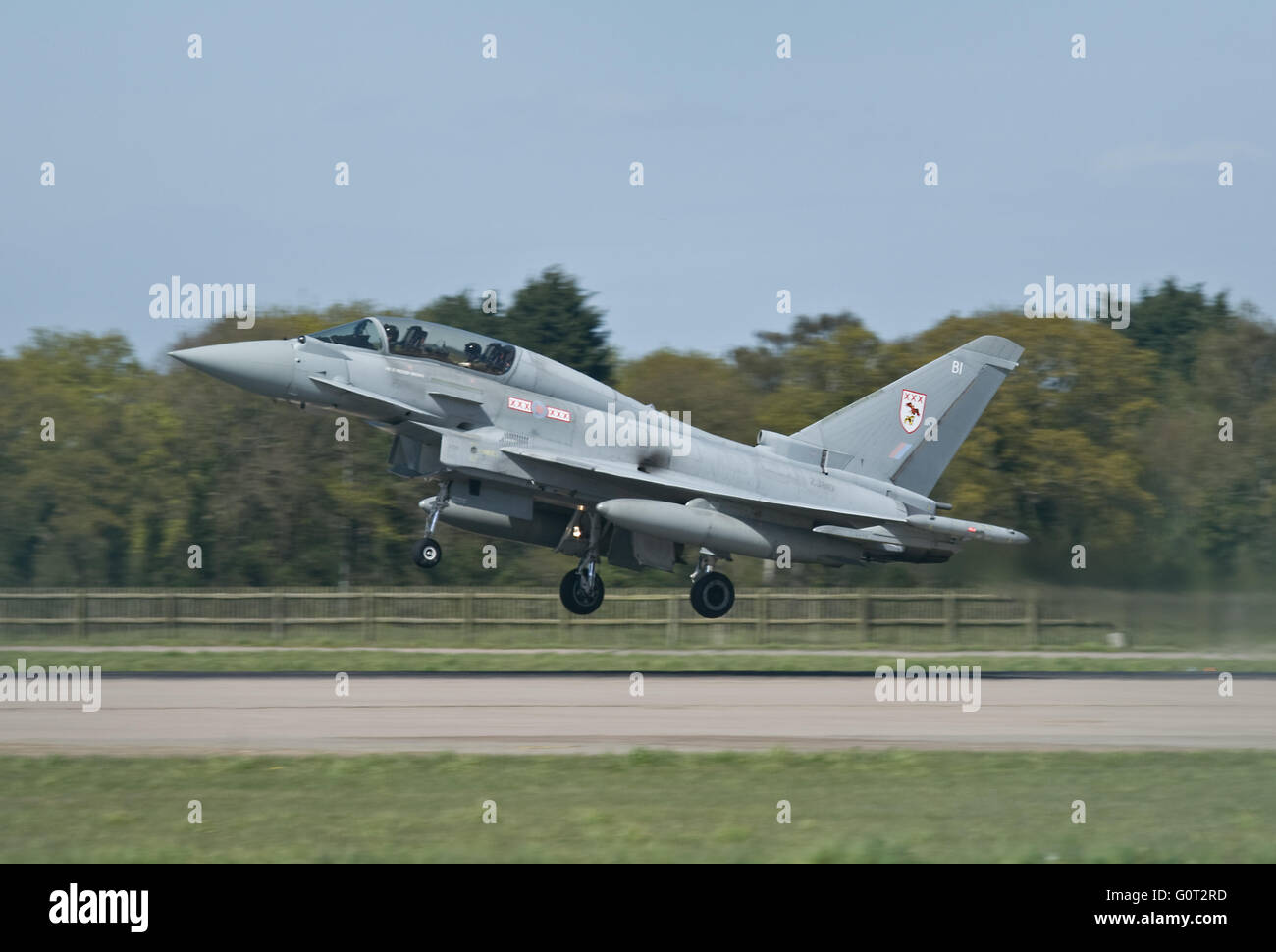 RAF Eurofighter Typhoon landing at  Coningsby Stock Photo