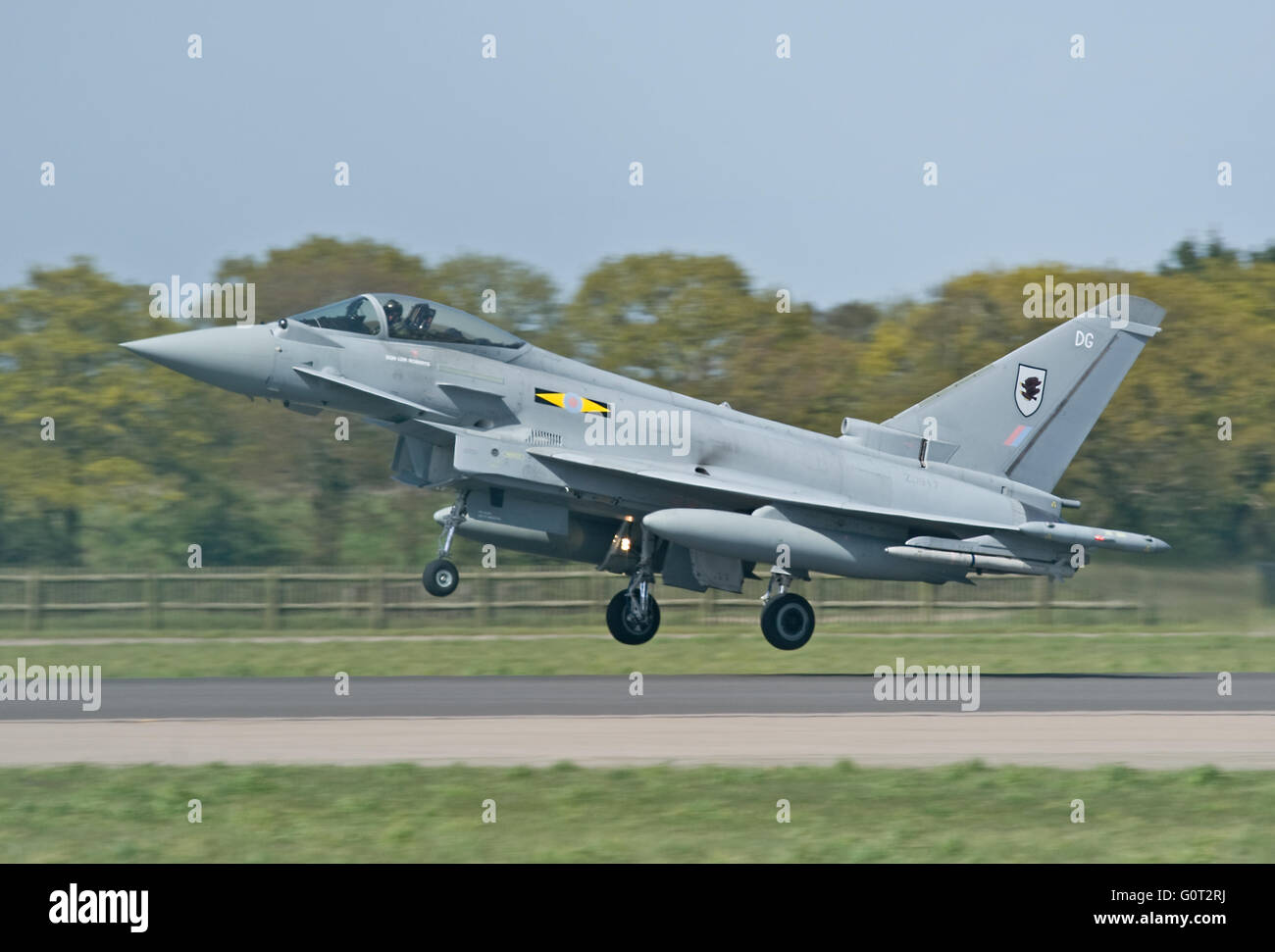 RAF Eurofighter Typhoon landing at RAF Coningsby. Stock Photo