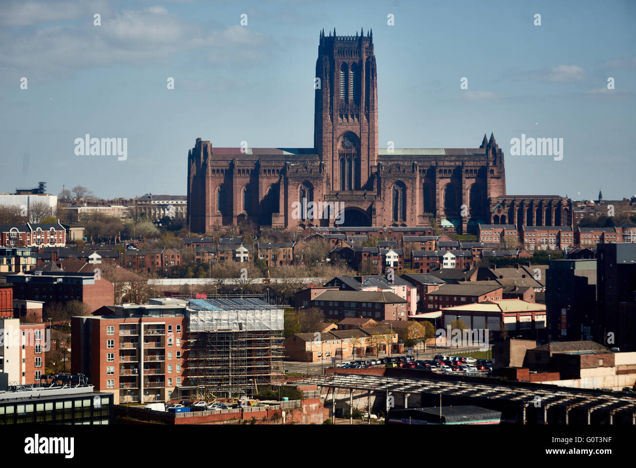 Liverpool albert dock buildings cathedral    Liverpool Cathedral is the Church of England Cathedral of the Diocese of Liverpool, Stock Photo