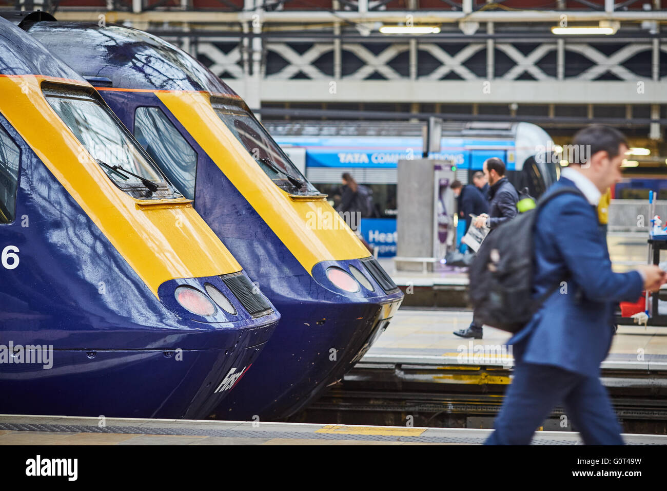 First Great Wester inter city 125 HSt high Speed Train purple livery  Great Western Railway (GWR) is a British train operating Stock Photo